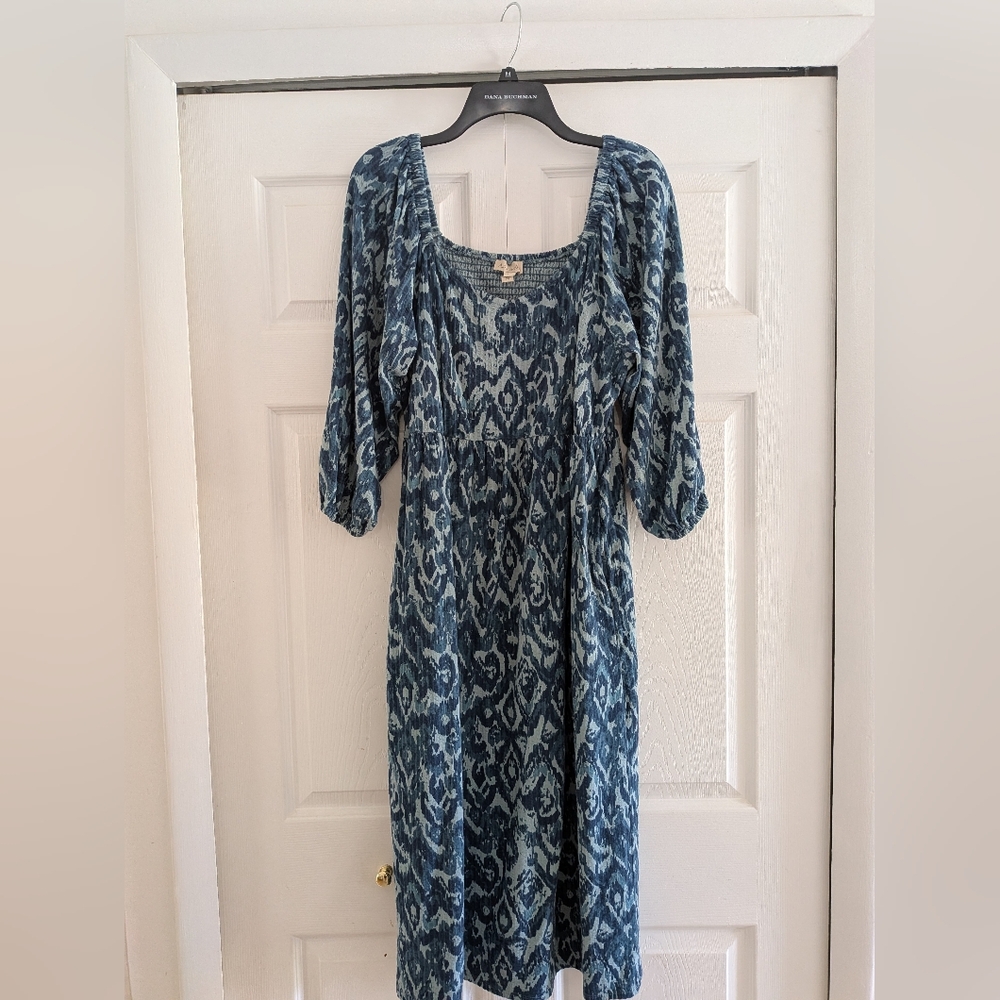 AnyBody Blue Patterned Long Sleeve Dress